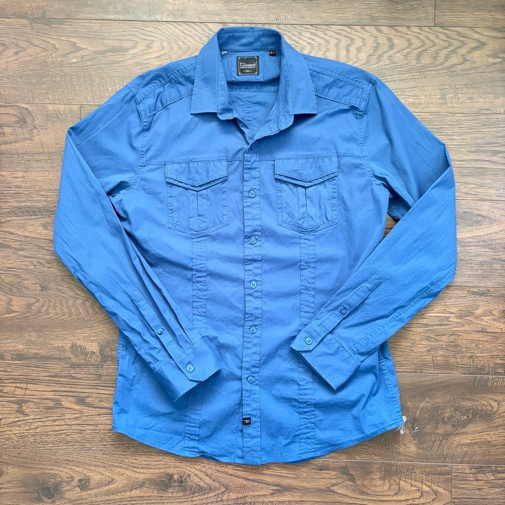 7 Diamond Classic Blue Collared Button Down Long Sleeve Dress Shirt Men’s Large